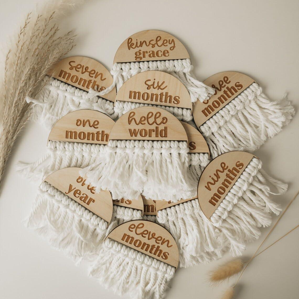 Haoser Macrame Monthly Baby Milestone Discs, Baby Photo Props Boho